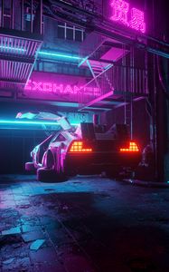 Preview wallpaper car, back view, neon, night, art