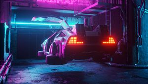 Preview wallpaper car, back view, neon, night, art