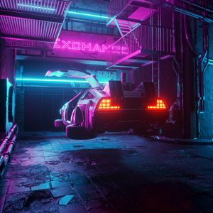 Preview wallpaper car, back view, neon, night, art