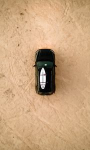 Preview wallpaper car, beach, aerial view, surfboard, black