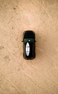 Preview wallpaper car, beach, aerial view, surfboard, black