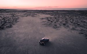 Preview wallpaper car, beach, aerial view, suv, black