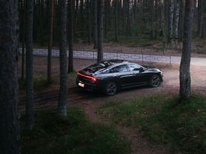 Preview wallpaper car, black, forest, trees
