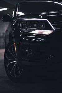 Preview wallpaper car, black, front view, headlights