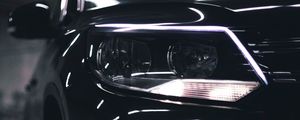 Preview wallpaper car, black, front view, headlights