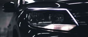 Preview wallpaper car, black, front view, headlights