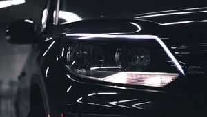 Preview wallpaper car, black, front view, headlights