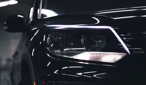 Preview wallpaper car, black, front view, headlights