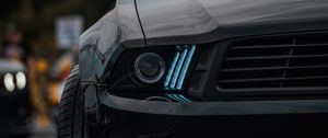 Preview wallpaper car, black, front view, headlight, backlight