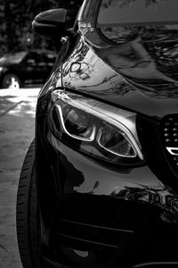 Preview wallpaper car, black, front view, headlight, bw