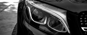 Preview wallpaper car, black, front view, headlight, bw