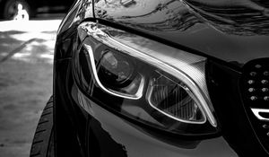 Preview wallpaper car, black, front view, headlight, bw