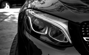Preview wallpaper car, black, front view, headlight, bw