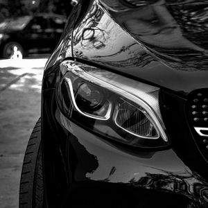 Preview wallpaper car, black, front view, headlight, bw