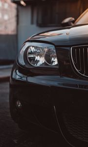 Preview wallpaper car, black, front view, headlight