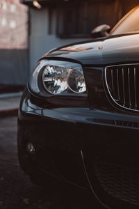 Preview wallpaper car, black, front view, headlight