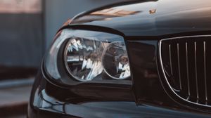 Preview wallpaper car, black, front view, headlight
