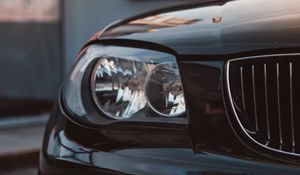 Preview wallpaper car, black, front view, headlight