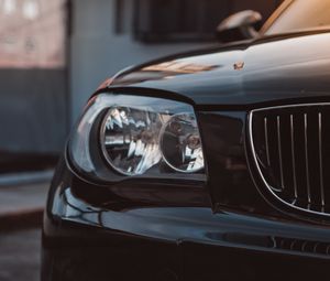Preview wallpaper car, black, front view, headlight