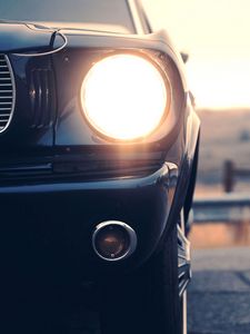 Preview wallpaper car, black, headlight, light, front view