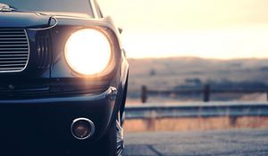 Preview wallpaper car, black, headlight, light, front view