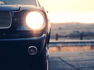 Preview wallpaper car, black, headlight, light, front view