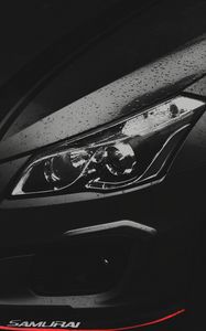 Preview wallpaper car, black, headlight, drops, wet