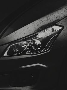 Preview wallpaper car, black, headlight, drops, wet