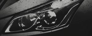Preview wallpaper car, black, headlight, drops, wet
