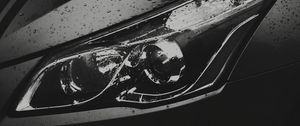 Preview wallpaper car, black, headlight, drops, wet