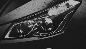 Preview wallpaper car, black, headlight, drops, wet