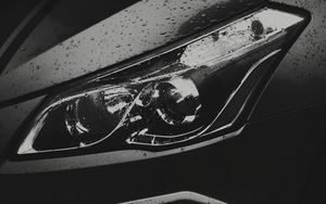 Preview wallpaper car, black, headlight, drops, wet