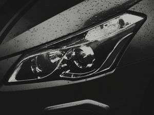 Preview wallpaper car, black, headlight, drops, wet