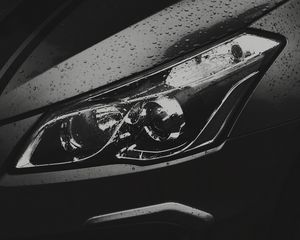 Preview wallpaper car, black, headlight, drops, wet