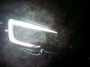 Preview wallpaper car, black, headlight, light, smoke