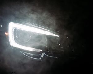 Preview wallpaper car, black, headlight, light, smoke