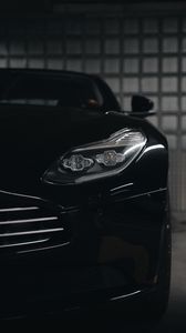 Preview wallpaper car, black, headlight, front view, parking