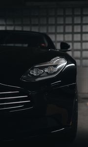 Preview wallpaper car, black, headlight, front view, parking