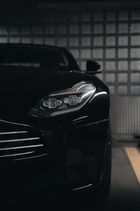 Preview wallpaper car, black, headlight, front view, parking