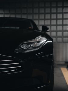 Preview wallpaper car, black, headlight, front view, parking