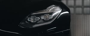 Preview wallpaper car, black, headlight, front view, parking