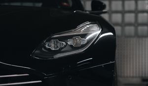 Preview wallpaper car, black, headlight, front view, parking