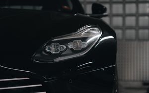 Preview wallpaper car, black, headlight, front view, parking