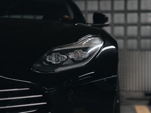 Preview wallpaper car, black, headlight, front view, parking