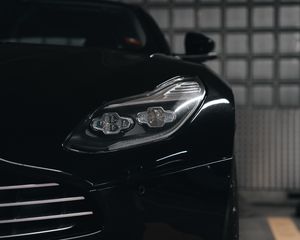 Preview wallpaper car, black, headlight, front view, parking