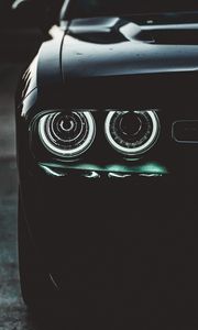 Preview wallpaper car, black, headlights, backlight, dark