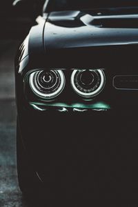 Preview wallpaper car, black, headlights, backlight, dark