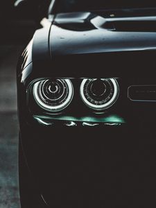 Preview wallpaper car, black, headlights, backlight, dark