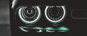 Preview wallpaper car, black, headlights, backlight, dark