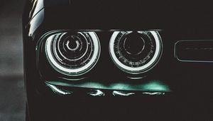 Preview wallpaper car, black, headlights, backlight, dark